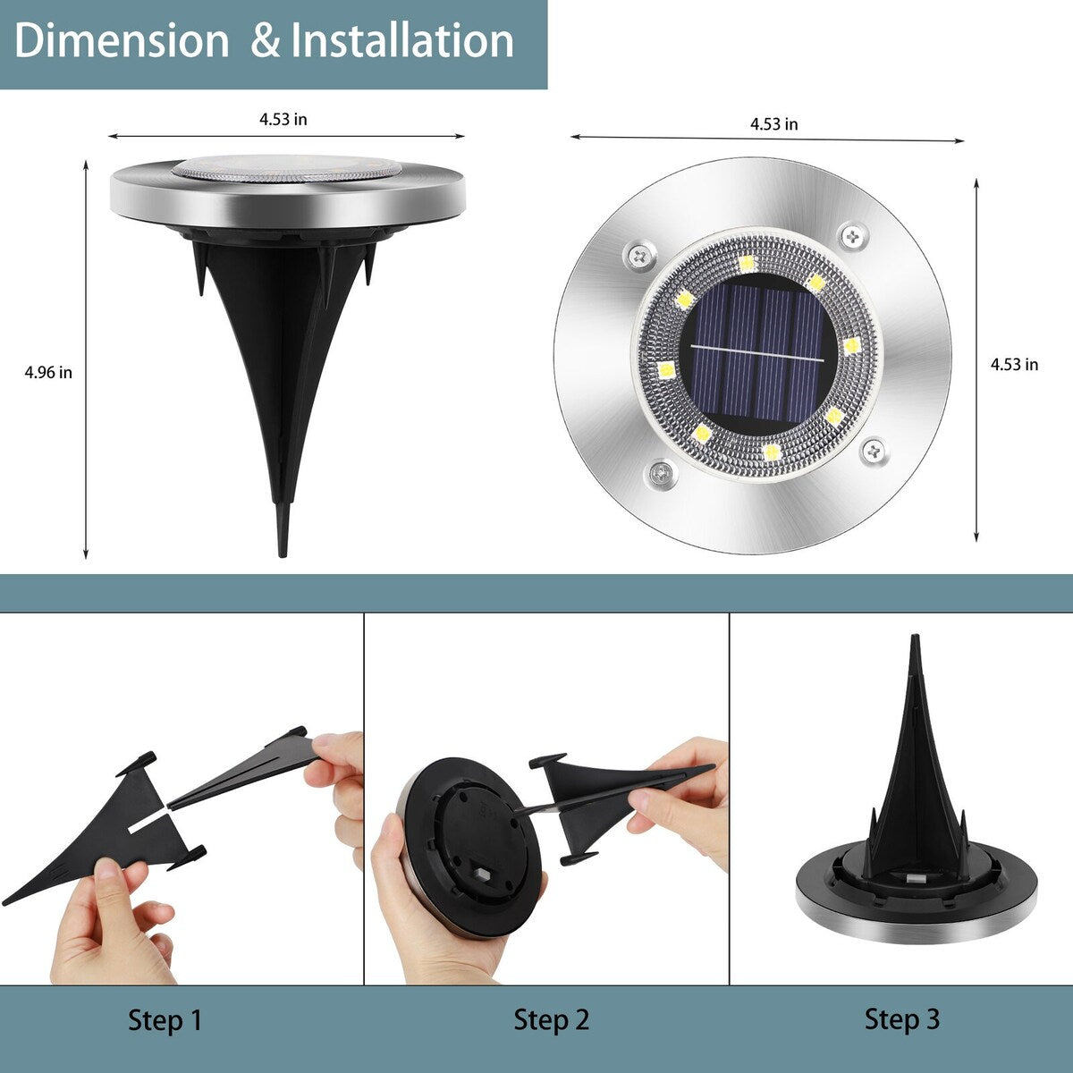Solar Ground Lights Outdoor Waterproof Disc Lights for Deck,Garden,Pathway