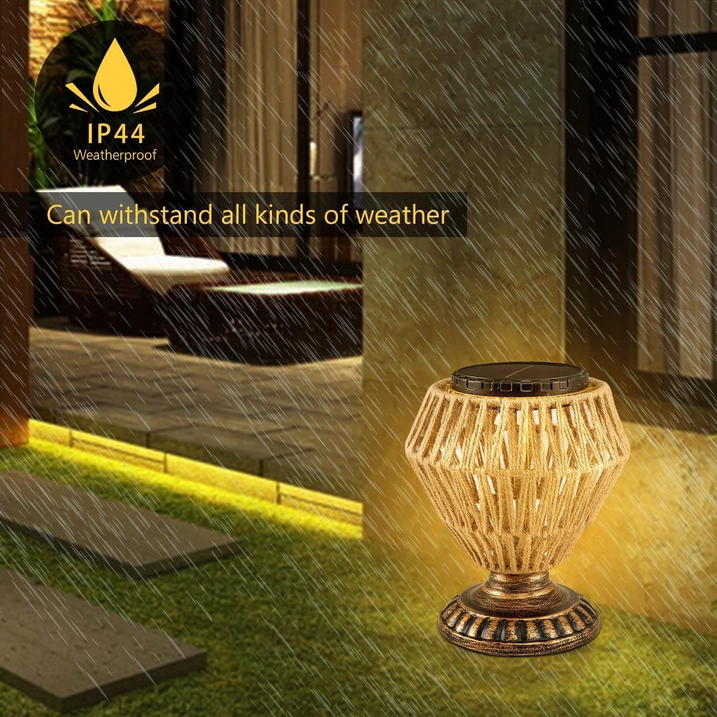 Solar Panel Rattan Woven Lights Dimmable Nightstand Desk Lamp Outdoor Indoor Decorative