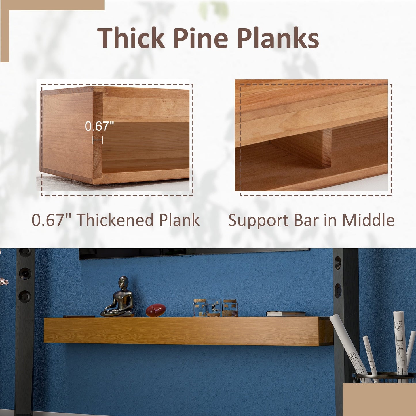 Solid Pine Wall Mounted Fireplace Mantel Floating Shelf