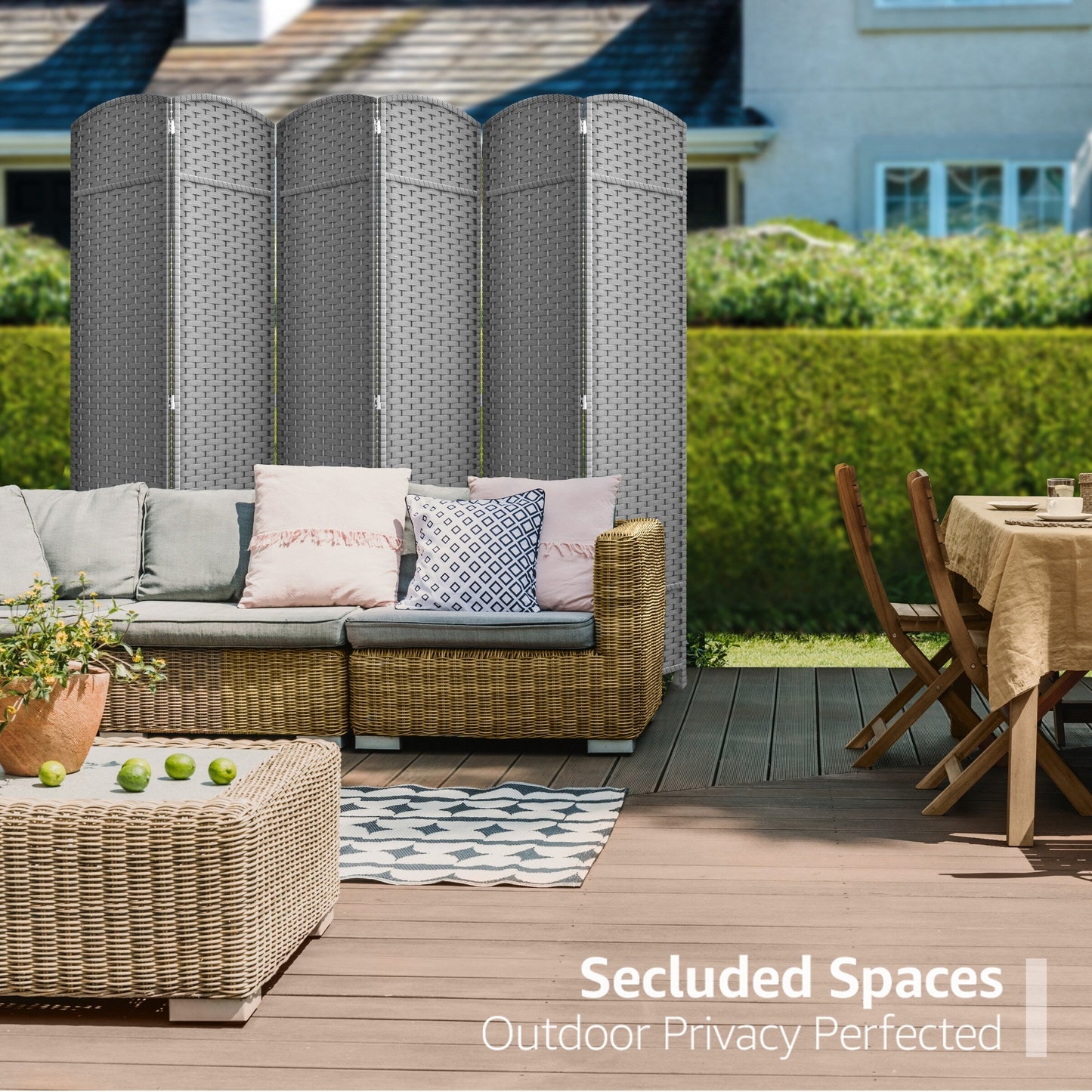 Sorbus 6 Panel Room Divider Tall Privacy Partition Screen Extra Wide Double Hinged Mesh Hand-Woven Folding Wall Divider - 6ft