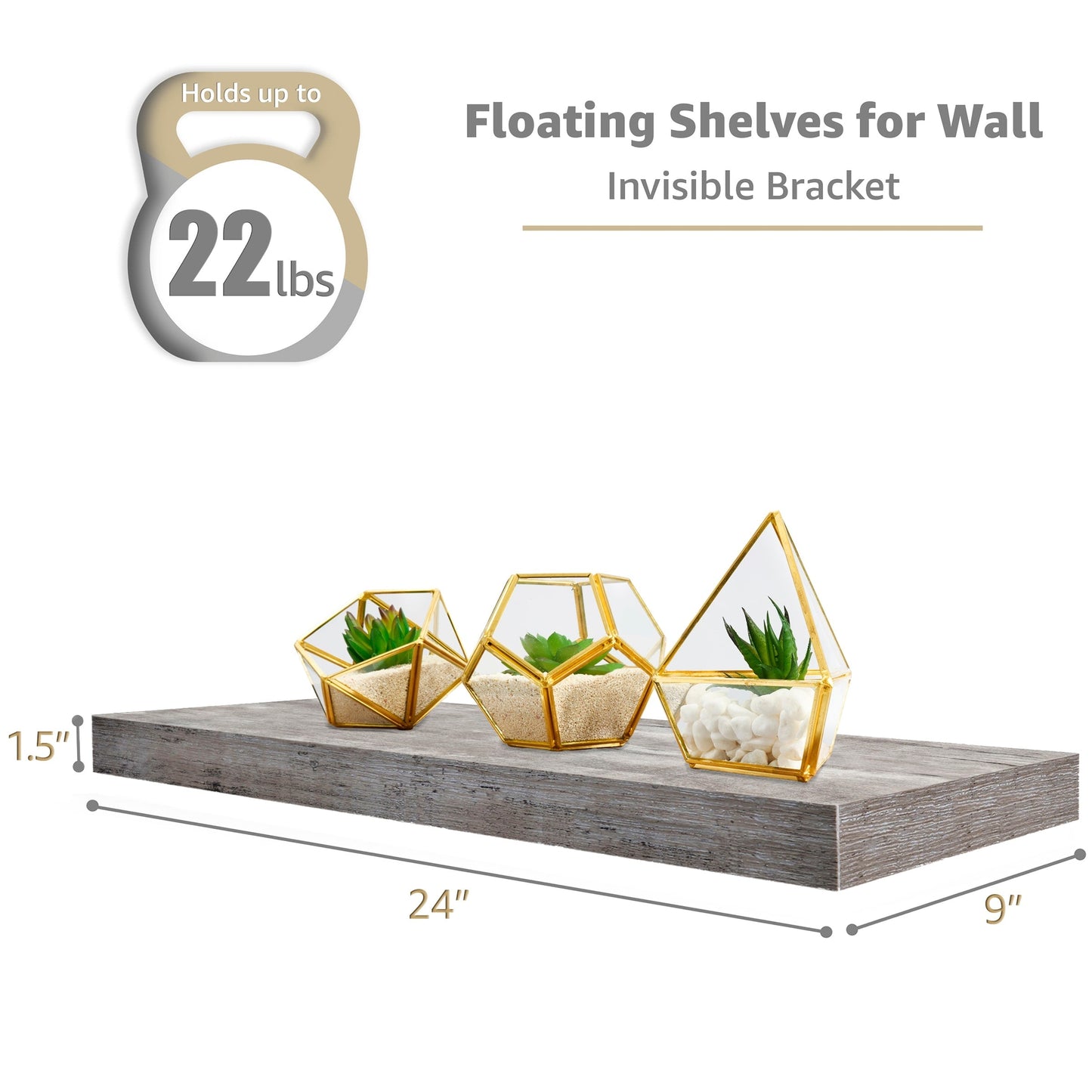 Sorbus Floating Wall Shelves Wood Wall Mounted Decor for Books and Storage with Invisible brackets - Set of 3