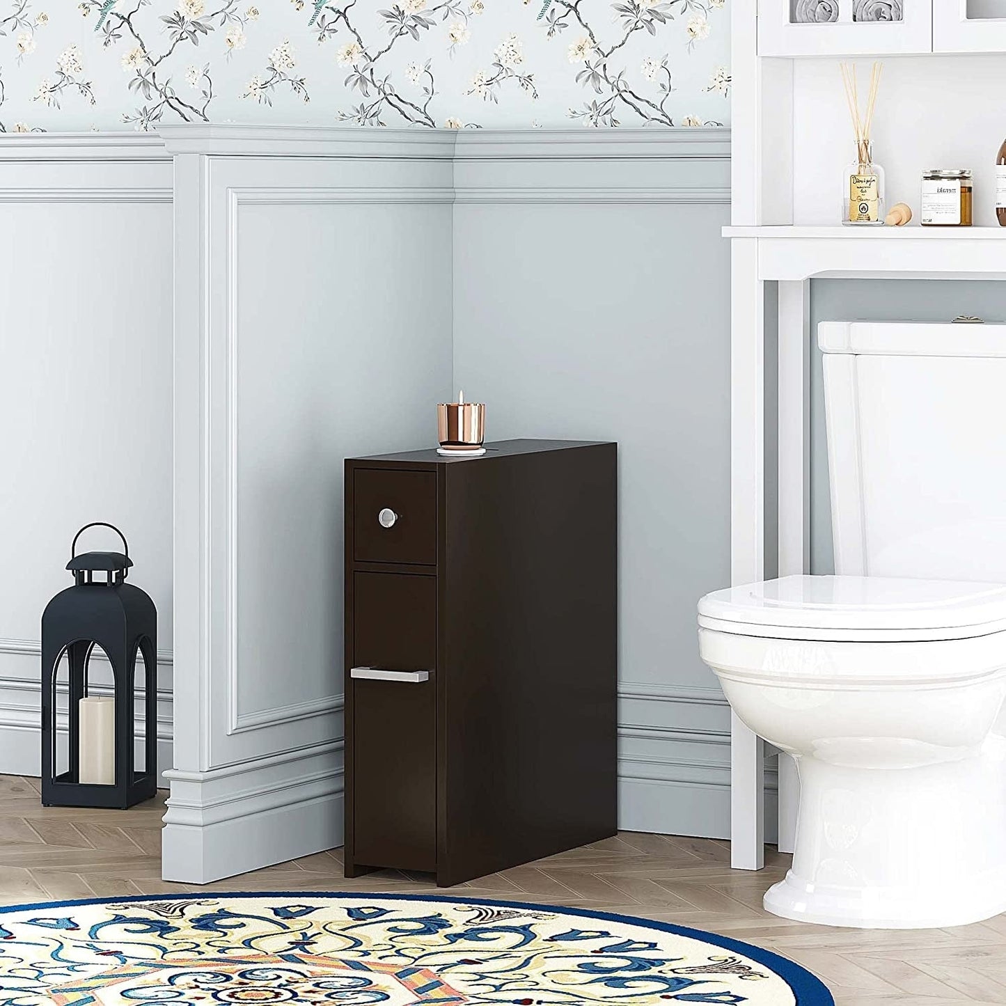 Spirich Home Slim Bathroom Storage Cabinet, Free Standing Toilet Paper Holder, Bathroom Cabinet Slide Out Drawer Storage