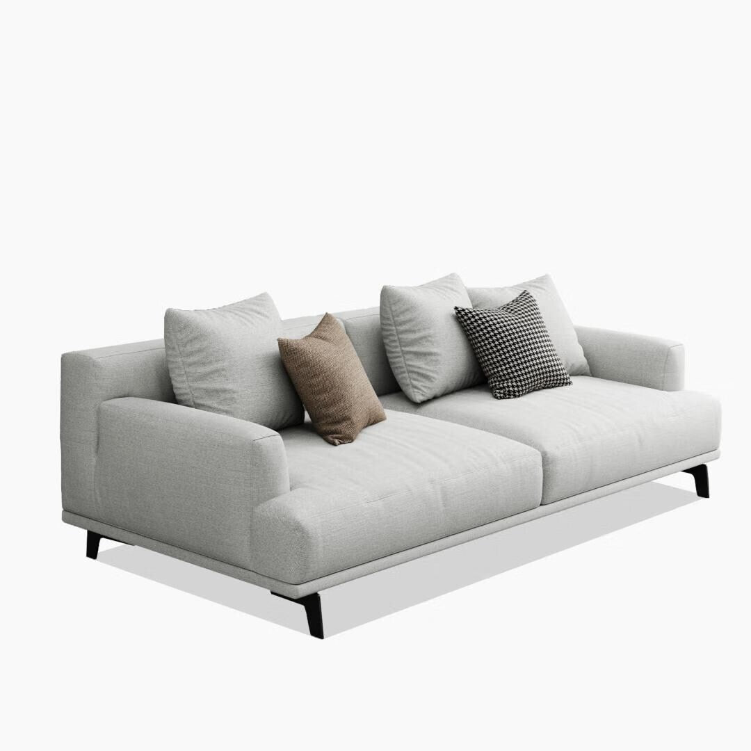 Canapé droit en tissu beige à accoudoirs carrés