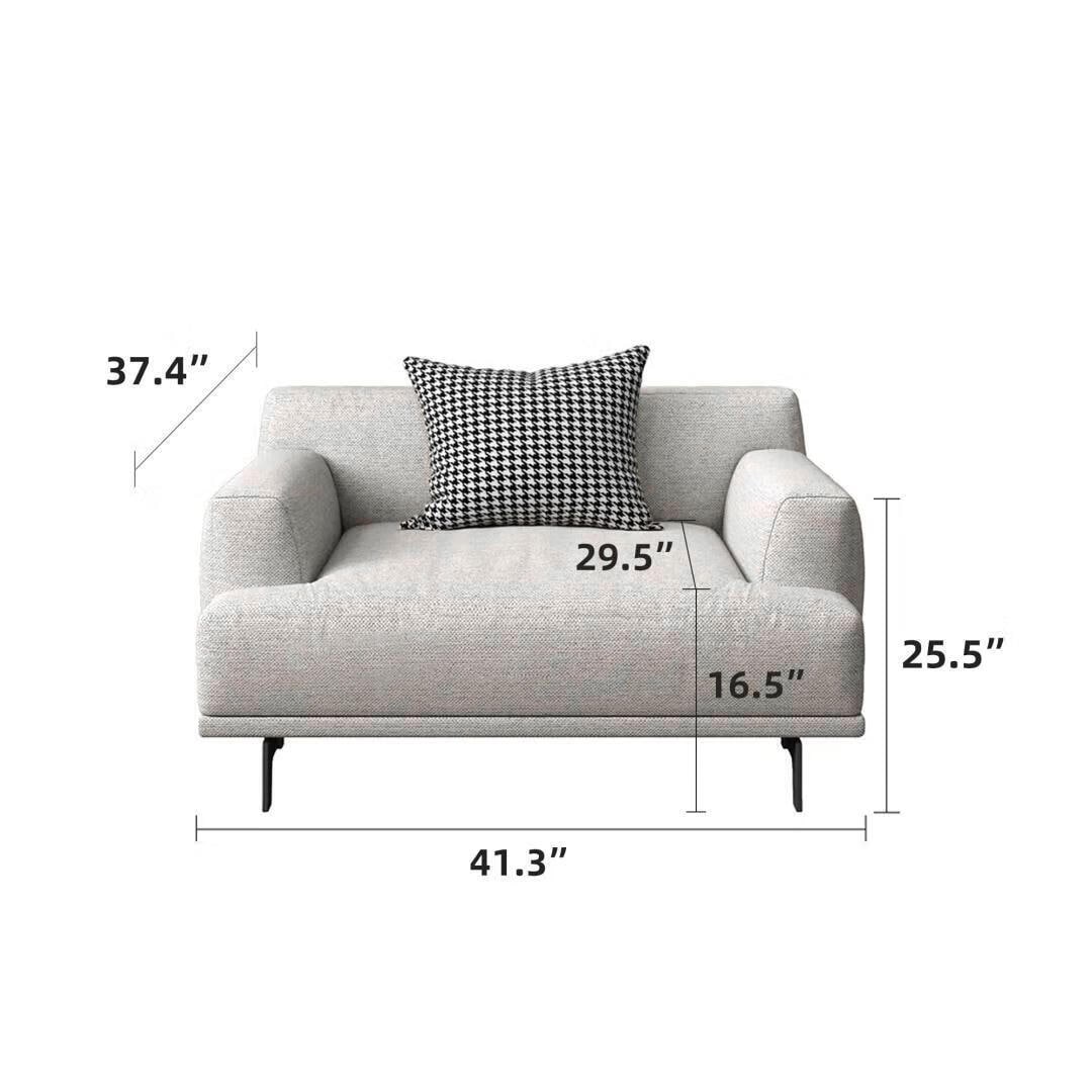 Canapé droit en tissu beige à accoudoirs carrés