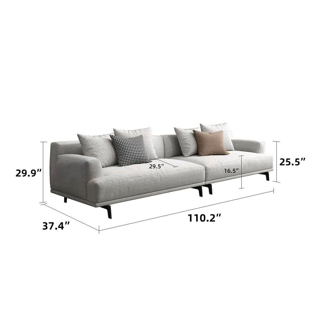 Canapé droit en tissu beige à accoudoirs carrés