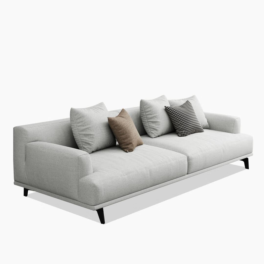 Canapé droit en tissu beige à accoudoirs carrés