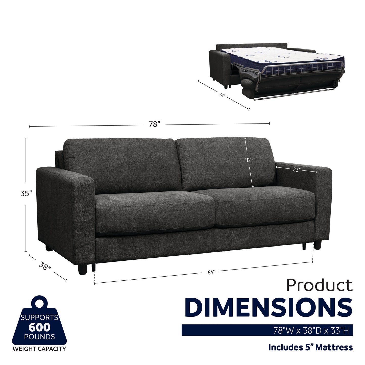 Canapé-lit double Stearns & Foster® Giotto de 78 po avec matelas en mousse à mémoire de forme