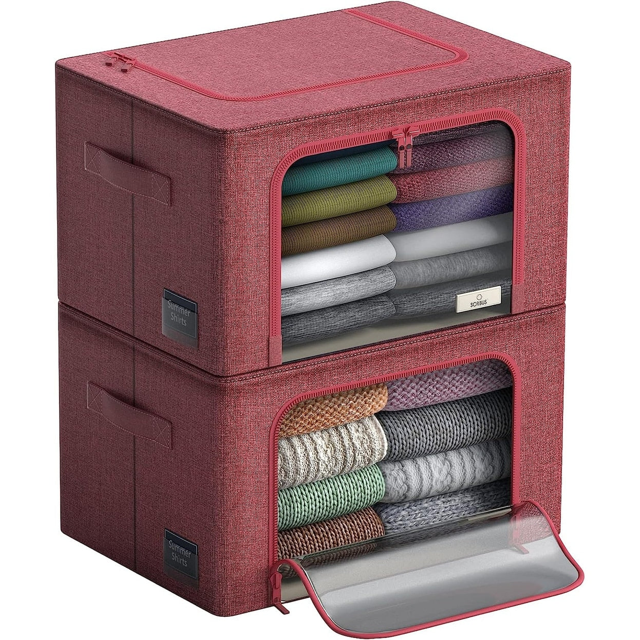 Storage Bins, Foldable Stackable Container Organizer Set with Large Window & Carry Handles