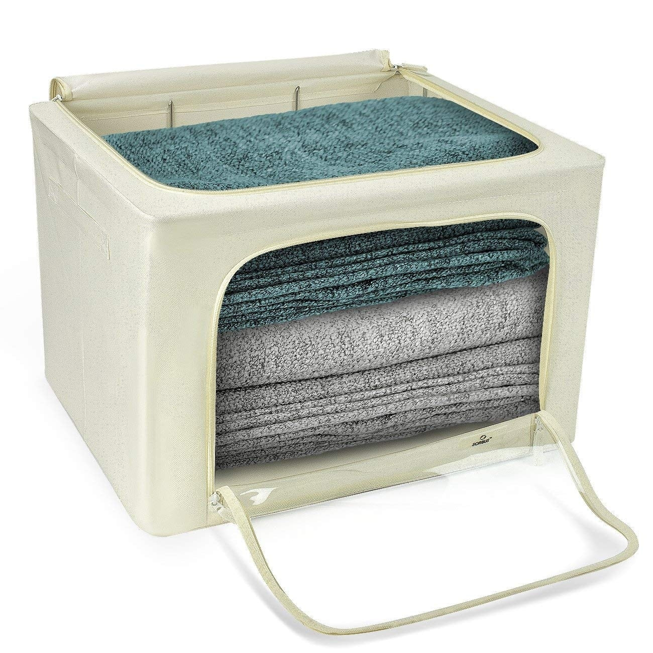 Storage Bins, Foldable Stackable Container Organizer Set with Large Window & Carry Handles