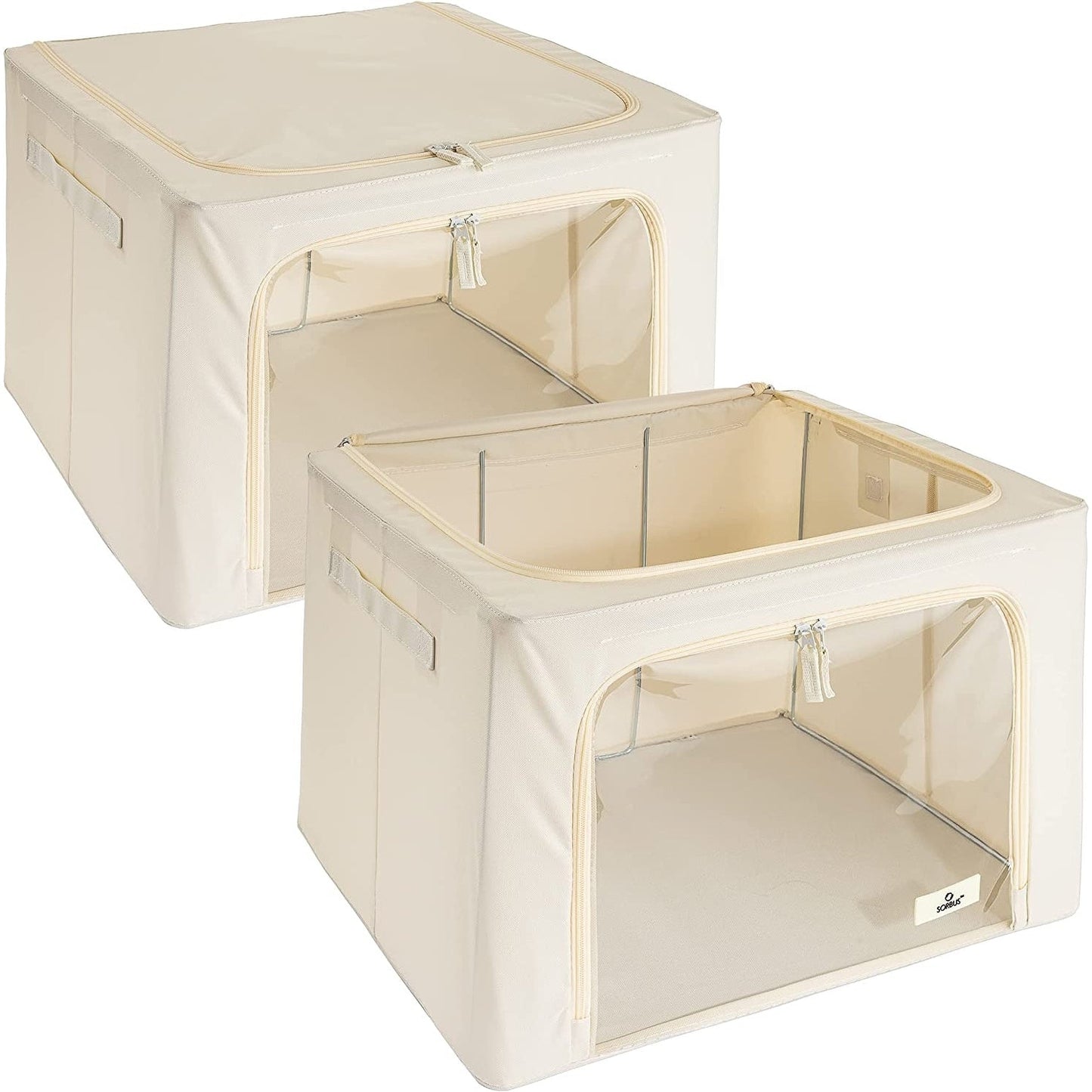 Storage Bins, Foldable Stackable Container Organizer Set with Large Window & Carry Handles