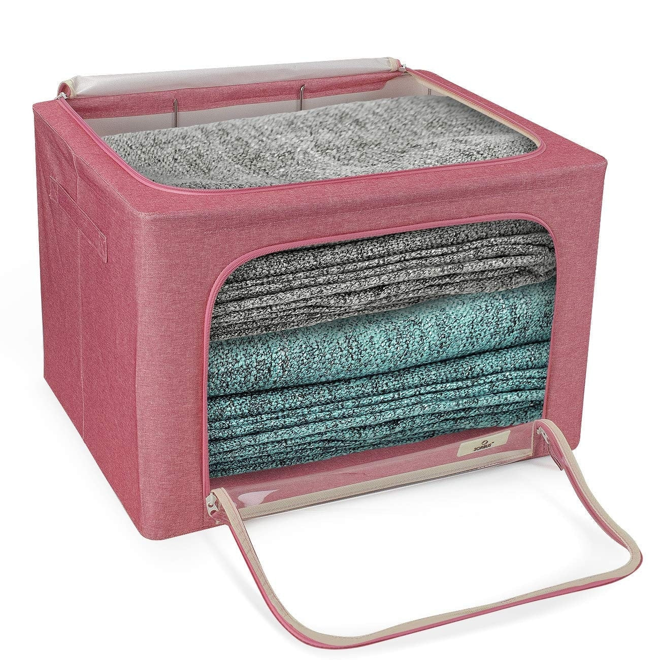 Storage Bins, Foldable Stackable Container Organizer Set with Large Window & Carry Handles
