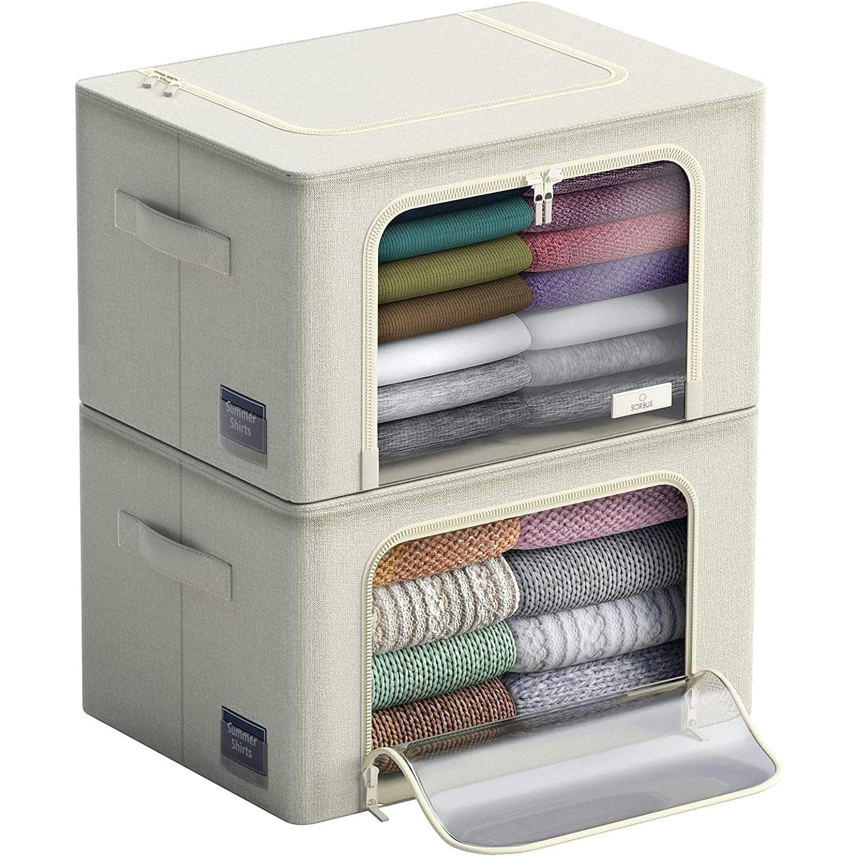 Storage Bins, Foldable Stackable Container Organizer Set with Large Window & Carry Handles