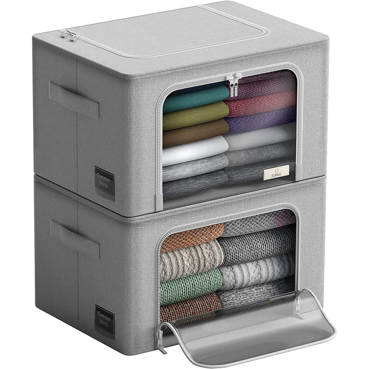 Storage Bins, Foldable Stackable Container Organizer Set with Large Window & Carry Handles