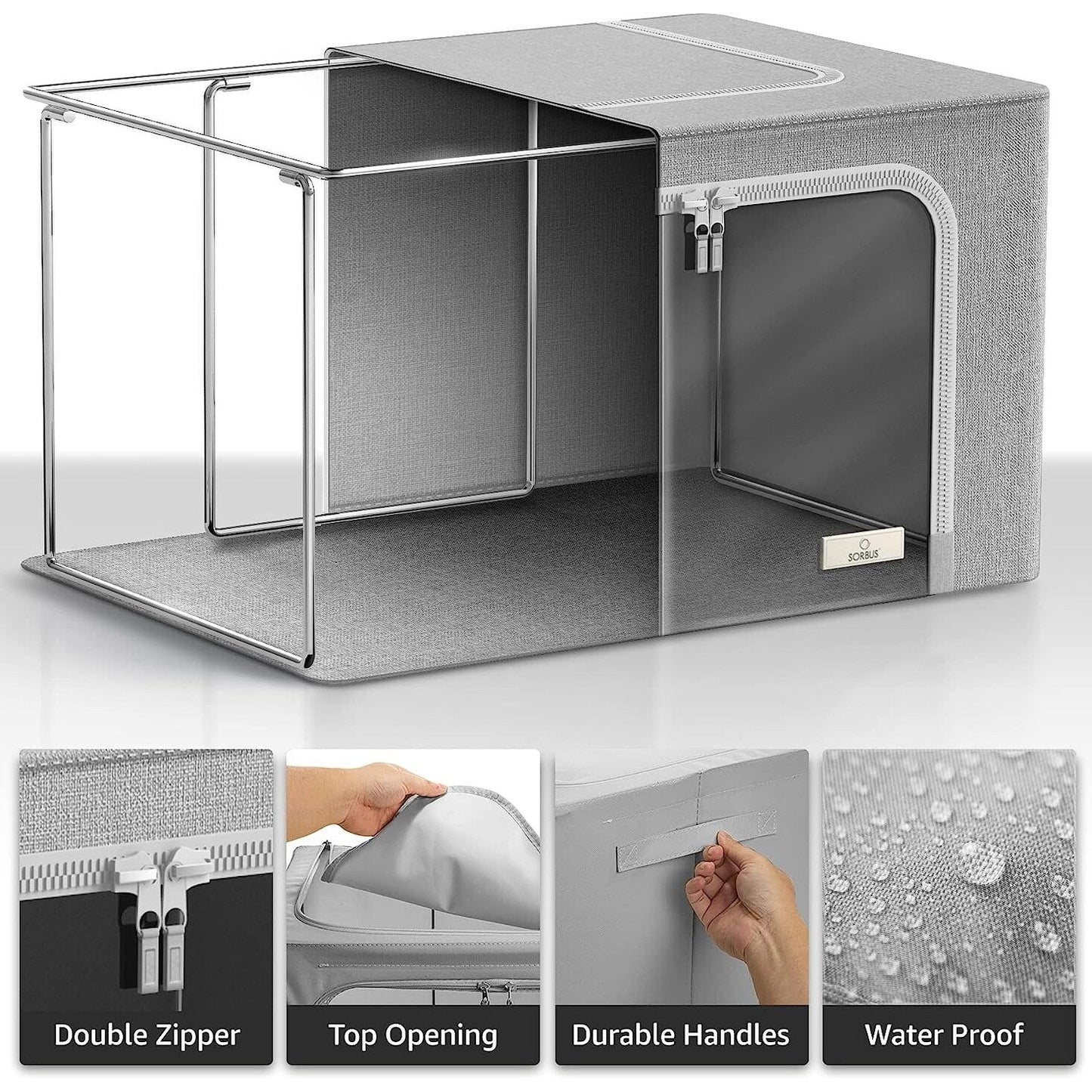 Storage Bins, Foldable Stackable Container Organizer Set with Large Window & Carry Handles
