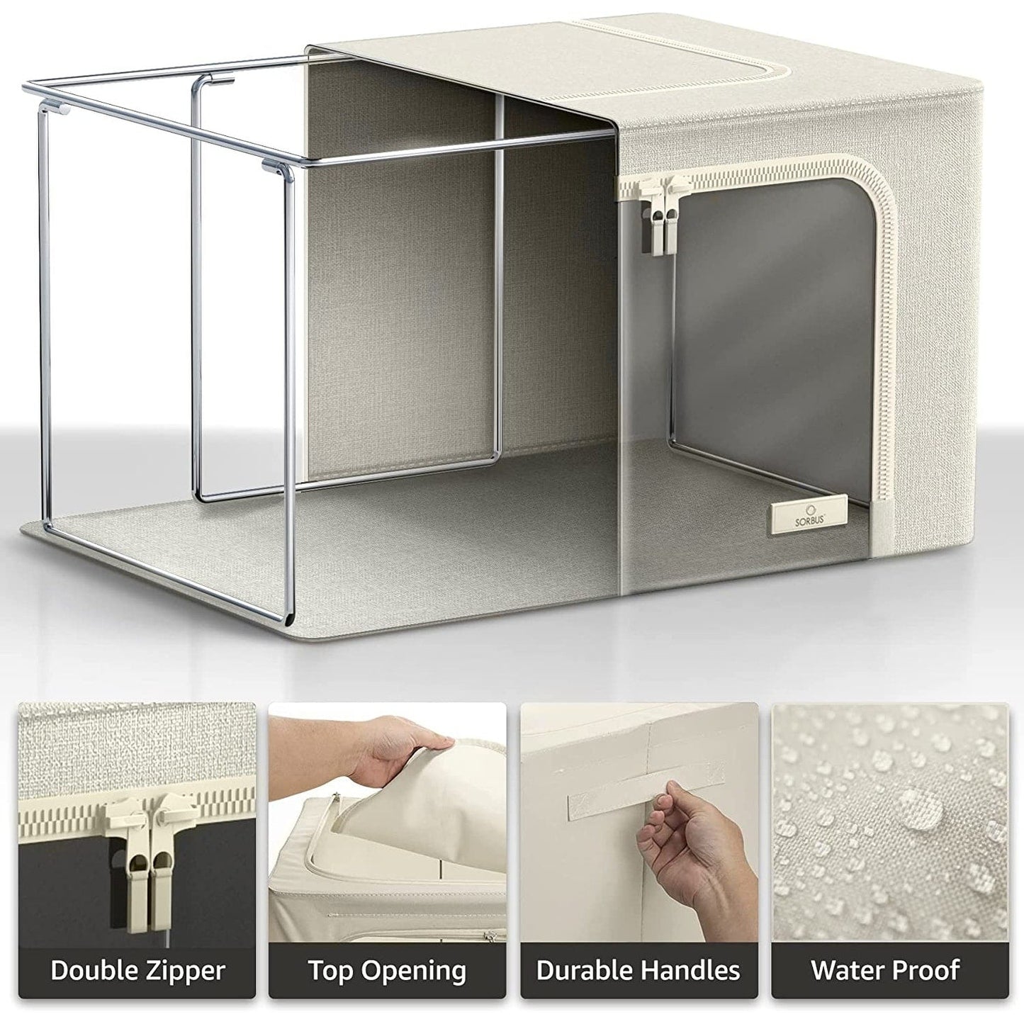 Storage Bins, Foldable Stackable Container Organizer Set with Large Window & Carry Handles