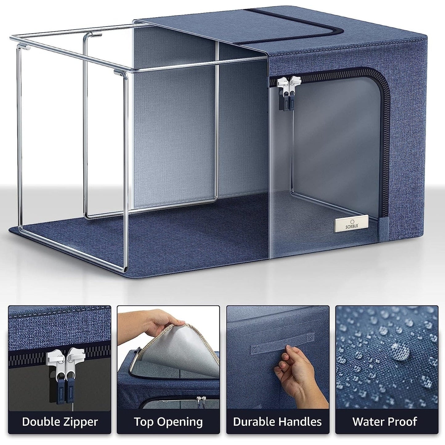 Storage Bins, Foldable Stackable Container Organizer Set with Large Window & Carry Handles