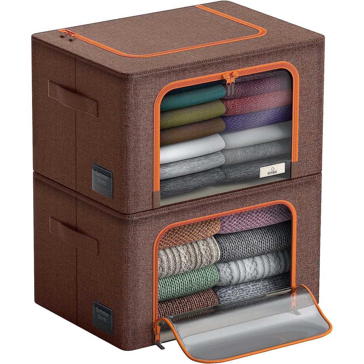 Storage Bins, Foldable Stackable Container Organizer Set with Large Window & Carry Handles