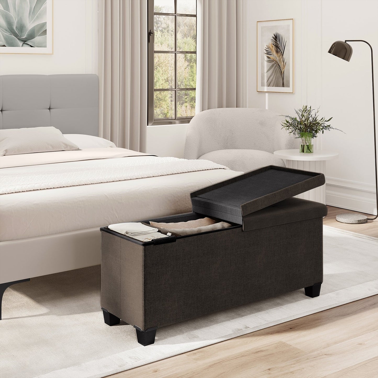 StorageBud Tuffted Folding Foot Rest Storage Ottoman Bench with Storage Bins