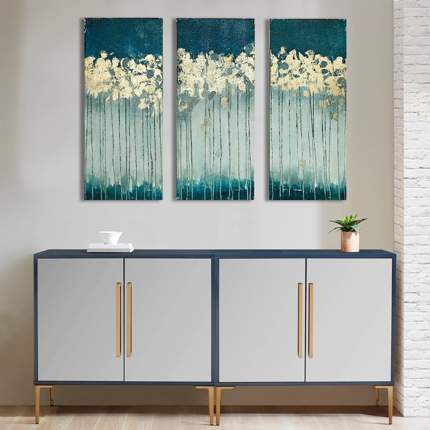 Madison Park Dewy Forest Gold Foil Abstract 3-piece Canvas Wall Art Set