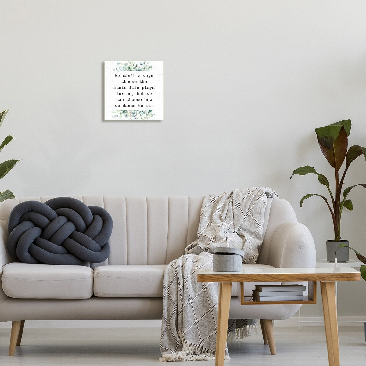 Stupell Inspirational Music Life Quote Mixed Botanicals Arrangement Wood Wall Art, Design by Lettered and Lined - White