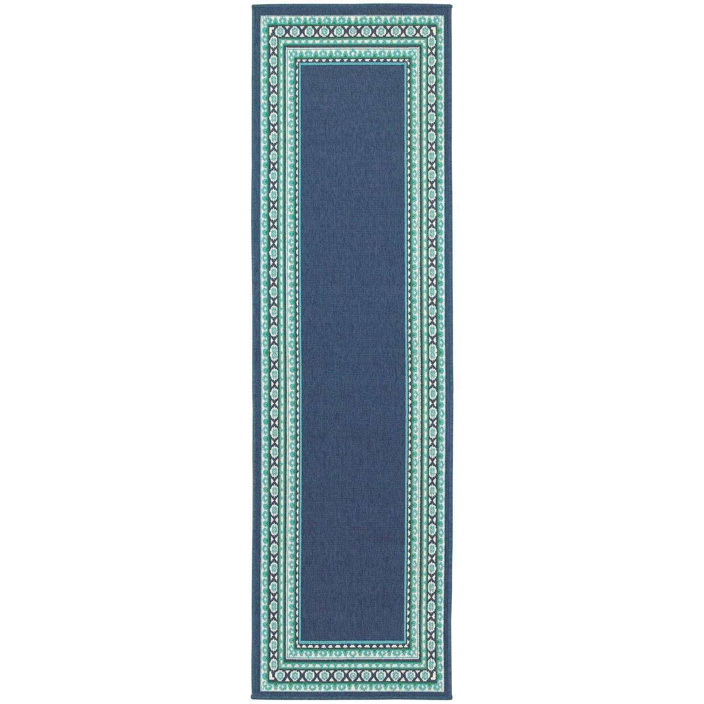 Style Haven Martinque Green Bordered Navy Indoor/ Outdoor Area Rug~