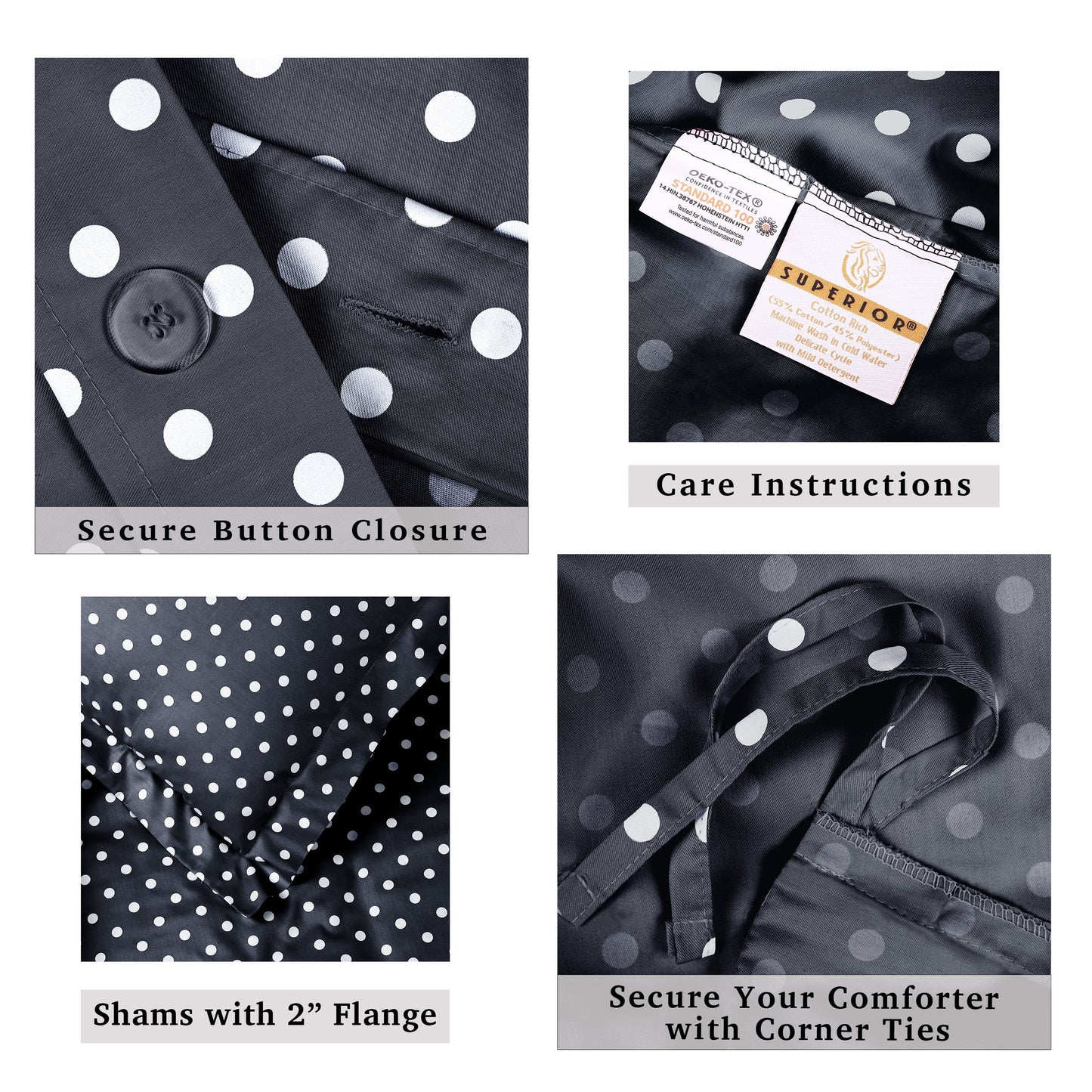 Superior Thread Count 600TC Polka Dot Cotton Blend Duvet Cover Set