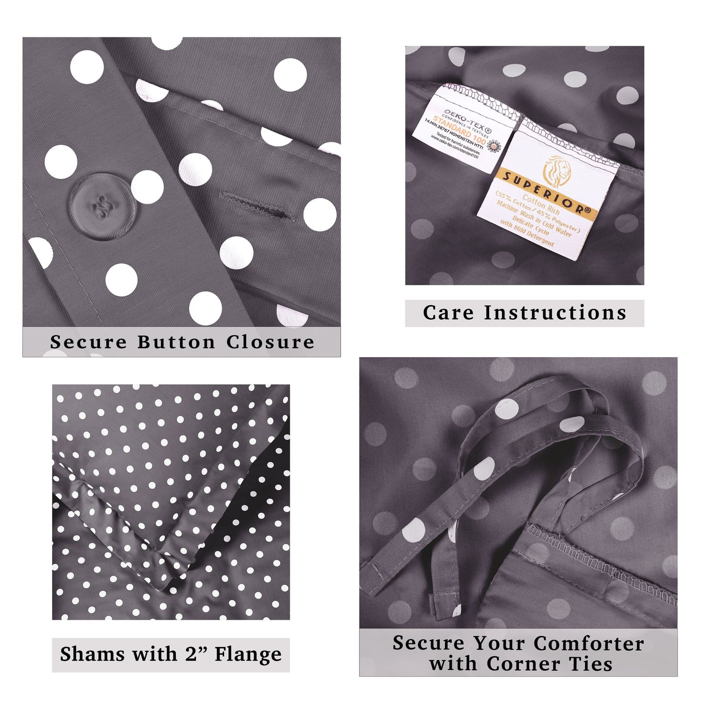 Superior Thread Count 600TC Polka Dot Cotton Blend Duvet Cover Set