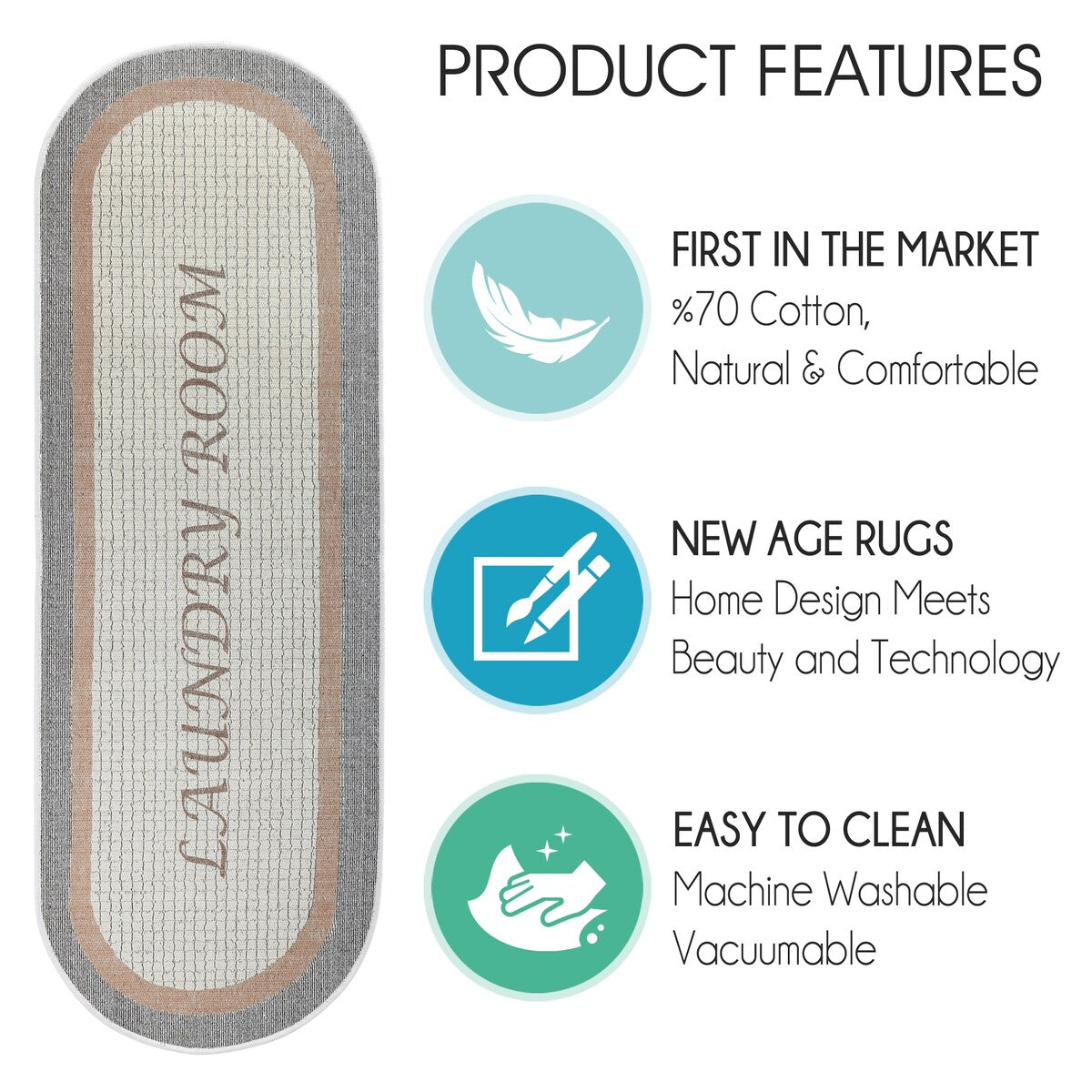 SussexHome Washable Ultra Thin Laundry Room Rug Runner - 20 x 59