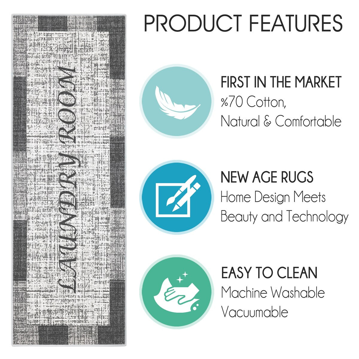 SussexHome Washable Ultra Thin Laundry Room Rug Runner - 20 x 59