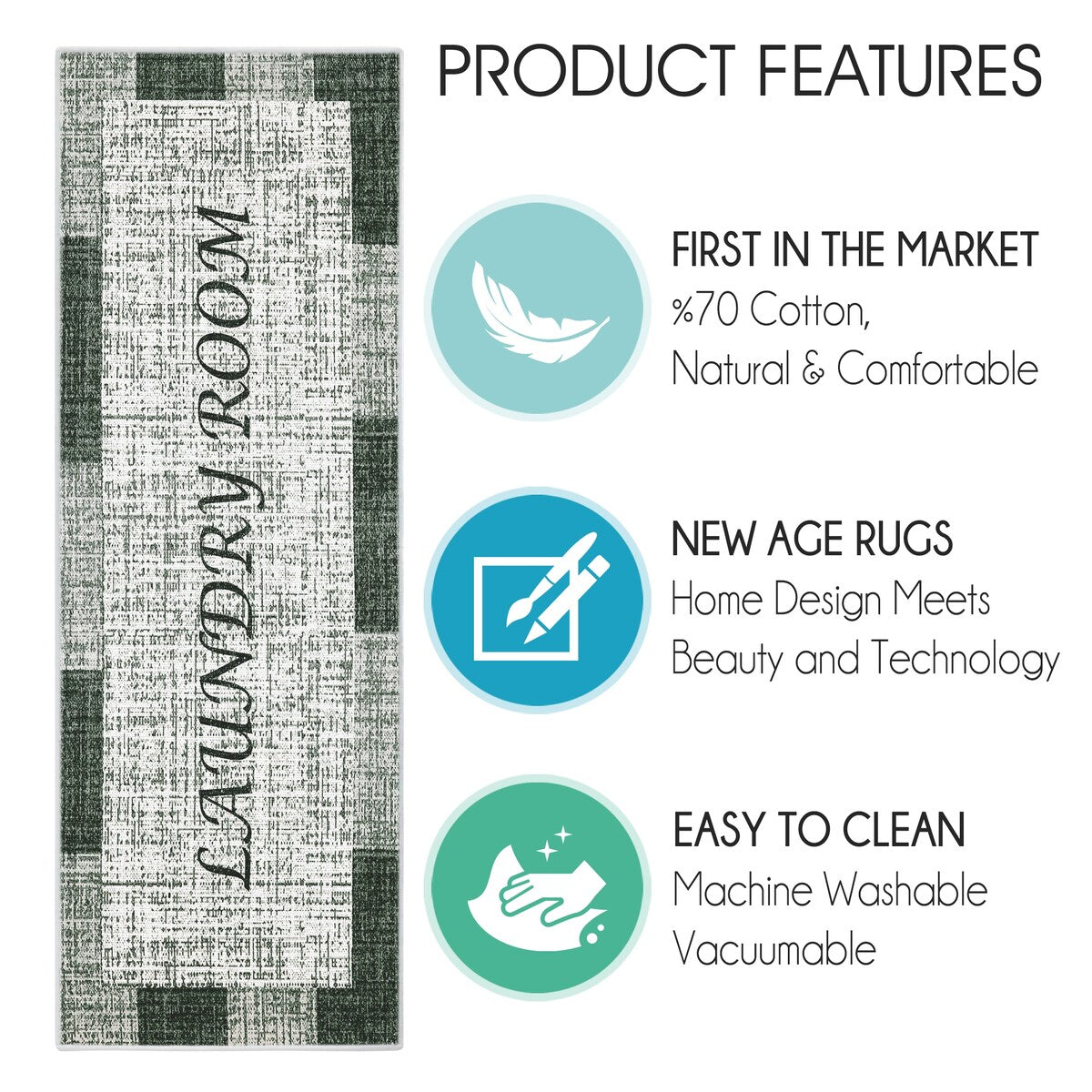 SussexHome Washable Ultra Thin Laundry Room Rug Runner - 20 x 59
