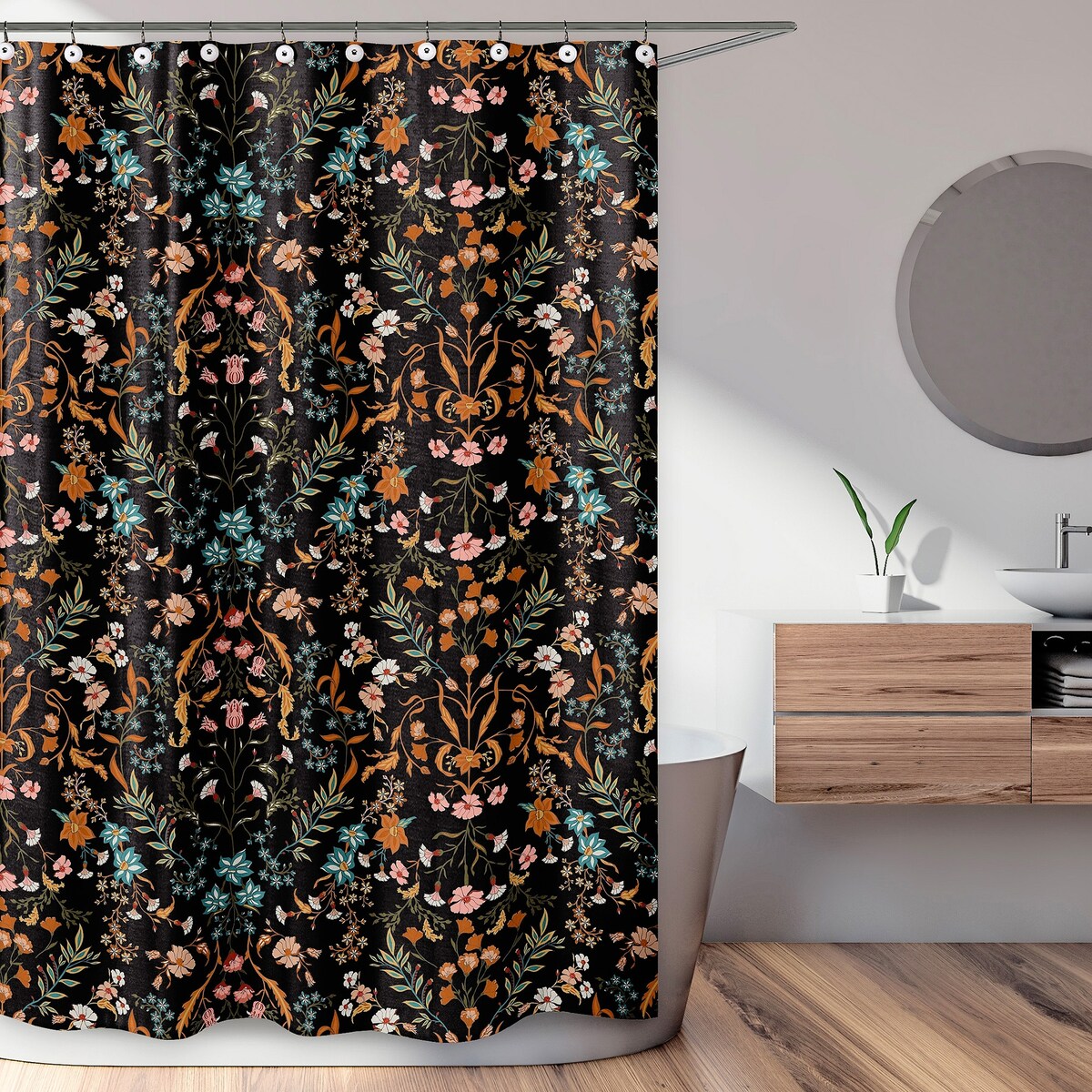 Sweet Jojo Designs Boho Wildflower Vintage Floral Girl Bathroom Fabric Bath Shower Curtain Botanical Garden Bohemian Farmhouse