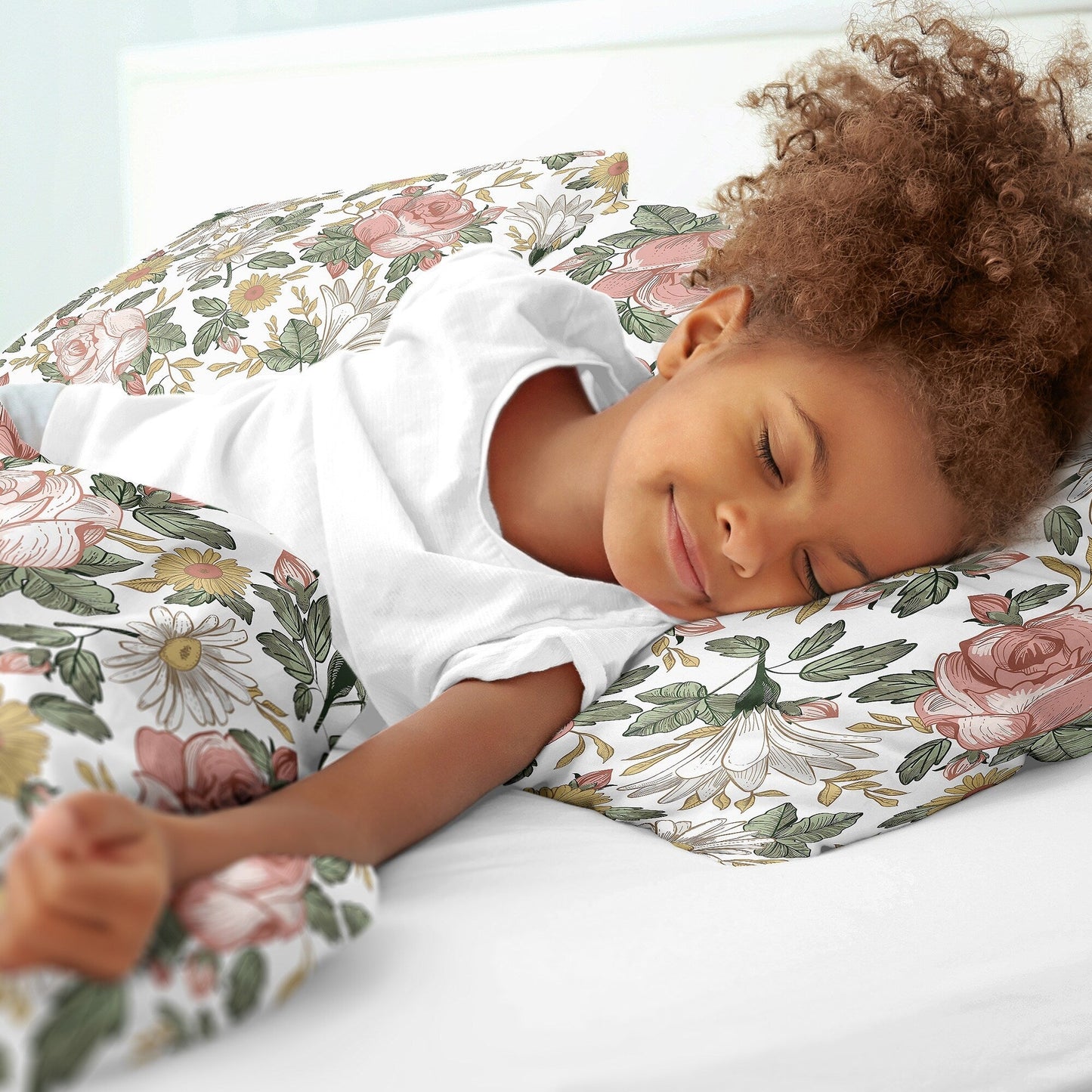 Sweet Jojo Designs Vintage Floral Boho Girl 2-piece Twin Comforter Set Blush Pink Yellow Green White Shabby Chic Rose Farmhouse