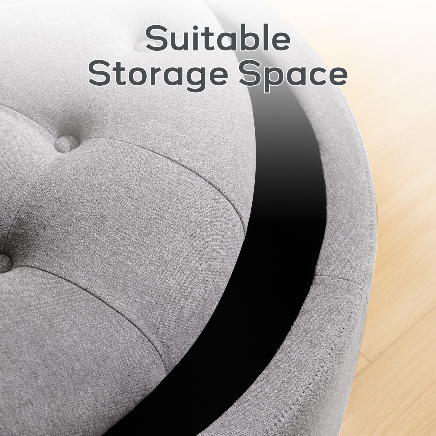 Tufted Large Round Storage Ottoman Footrest Beige/ Grey/ Blue