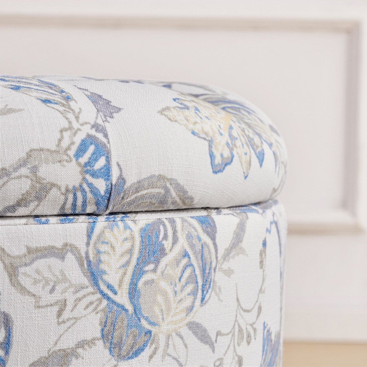 Tufted Large Round Storage Ottoman Footrest Beige/ Grey/ Blue