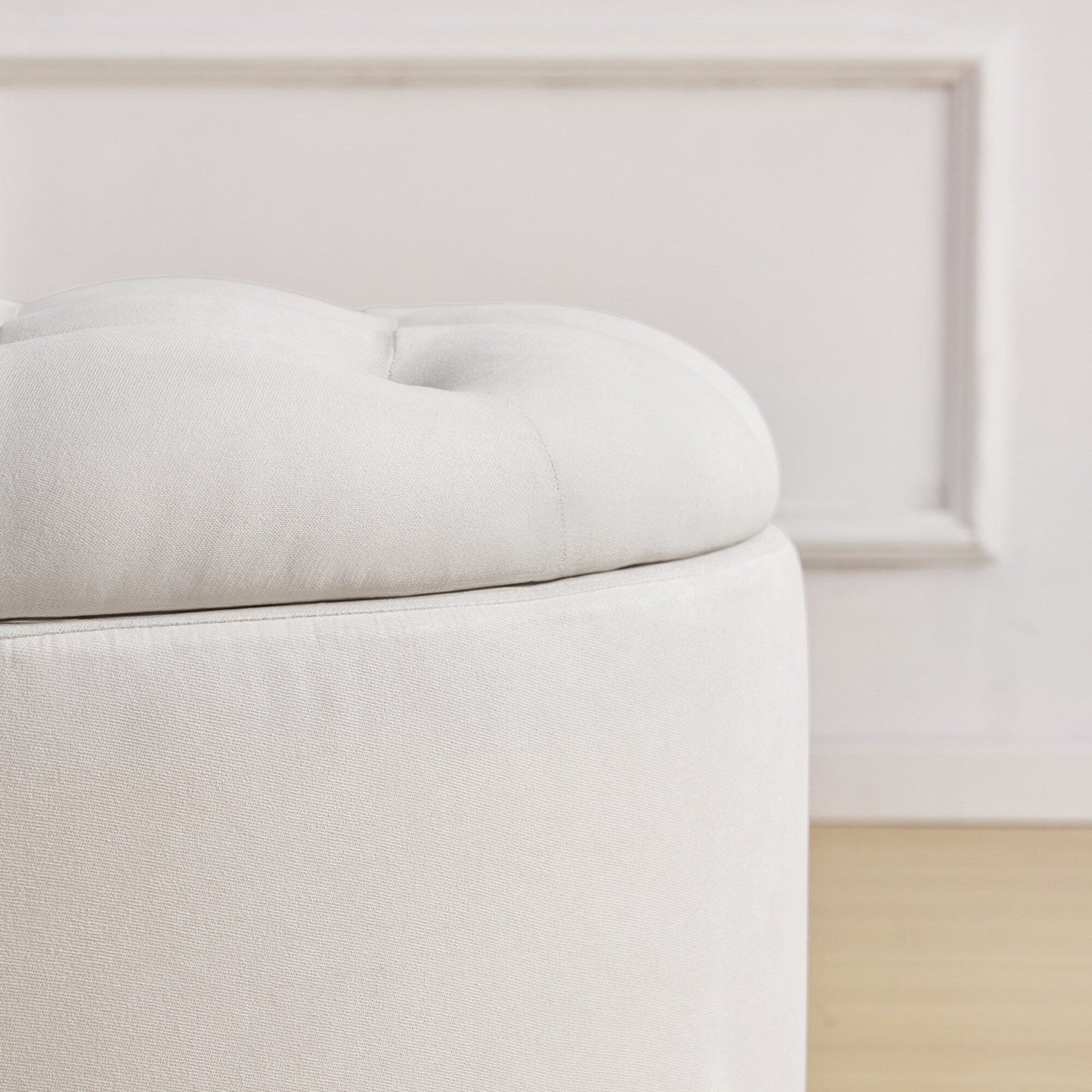 Tufted Large Round Storage Ottoman Footrest Beige/ Grey/ Blue