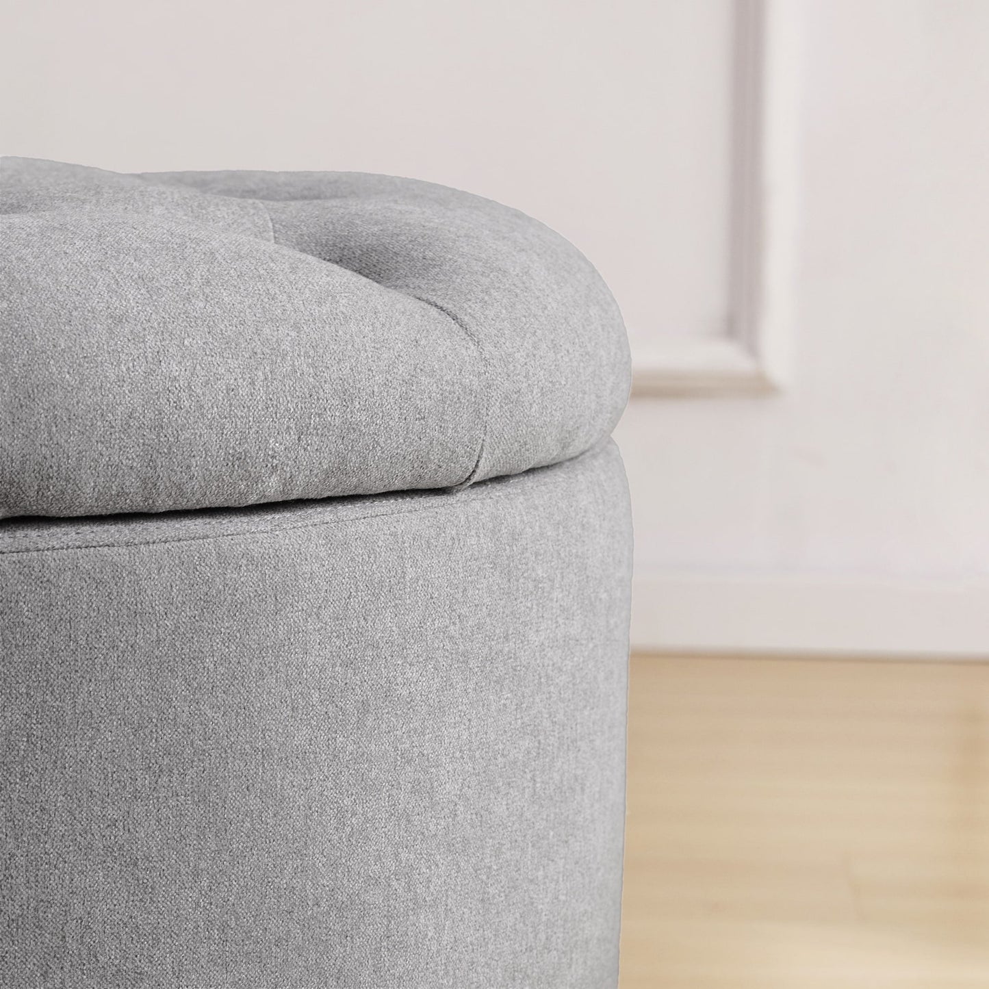 Tufted Large Round Storage Ottoman Footrest Beige/ Grey/ Blue