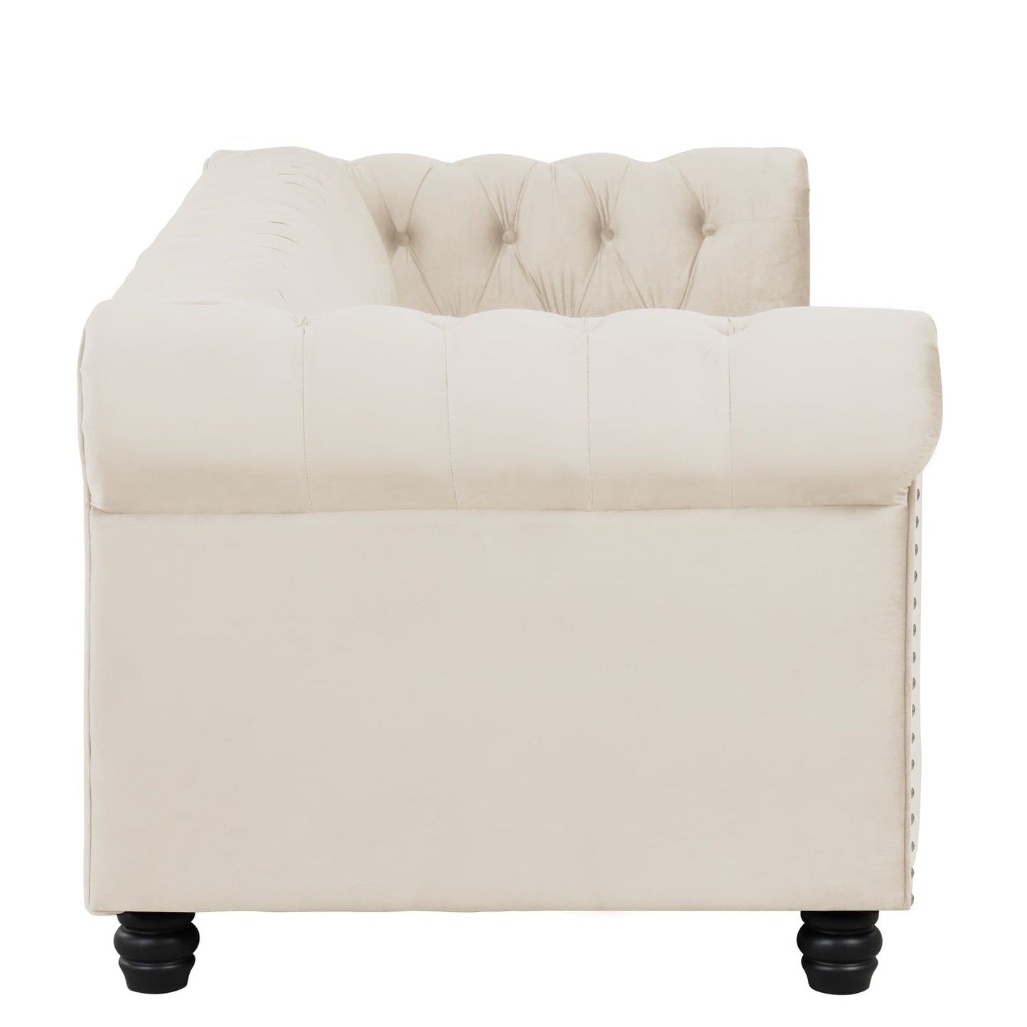 Canapé Chesterfield rembourré en velours Morden Fort avec tête de clou et pieds solides pour le salon