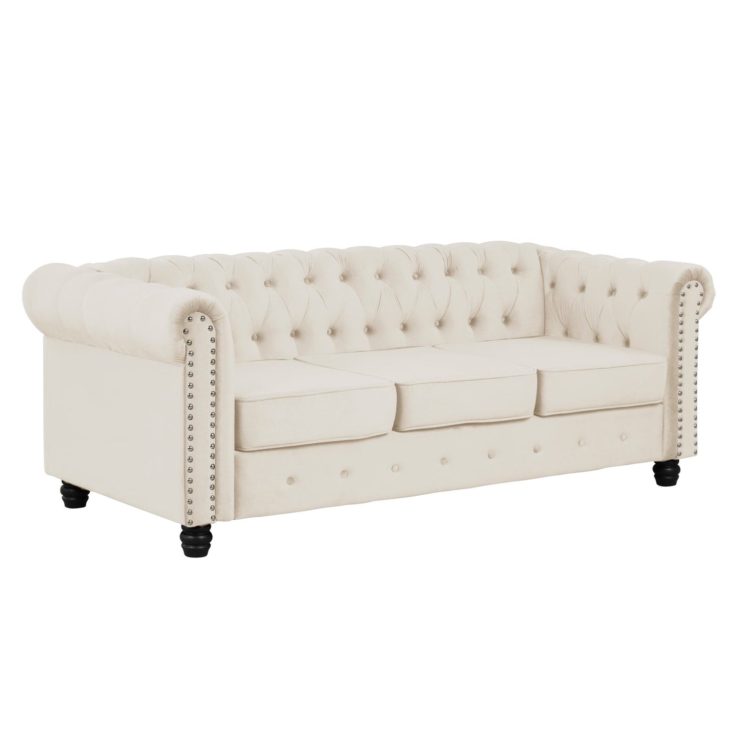 Canapé Chesterfield rembourré en velours Morden Fort avec tête de clou et pieds solides pour le salon