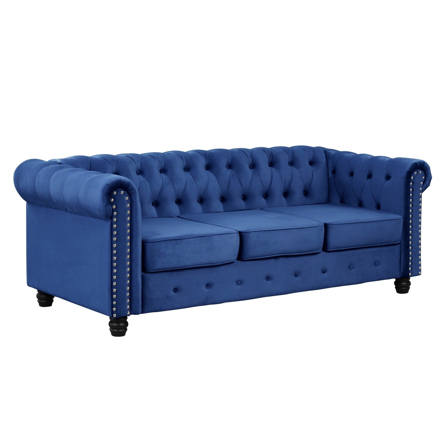 Canapé Chesterfield rembourré en velours Morden Fort avec tête de clou et pieds solides pour le salon