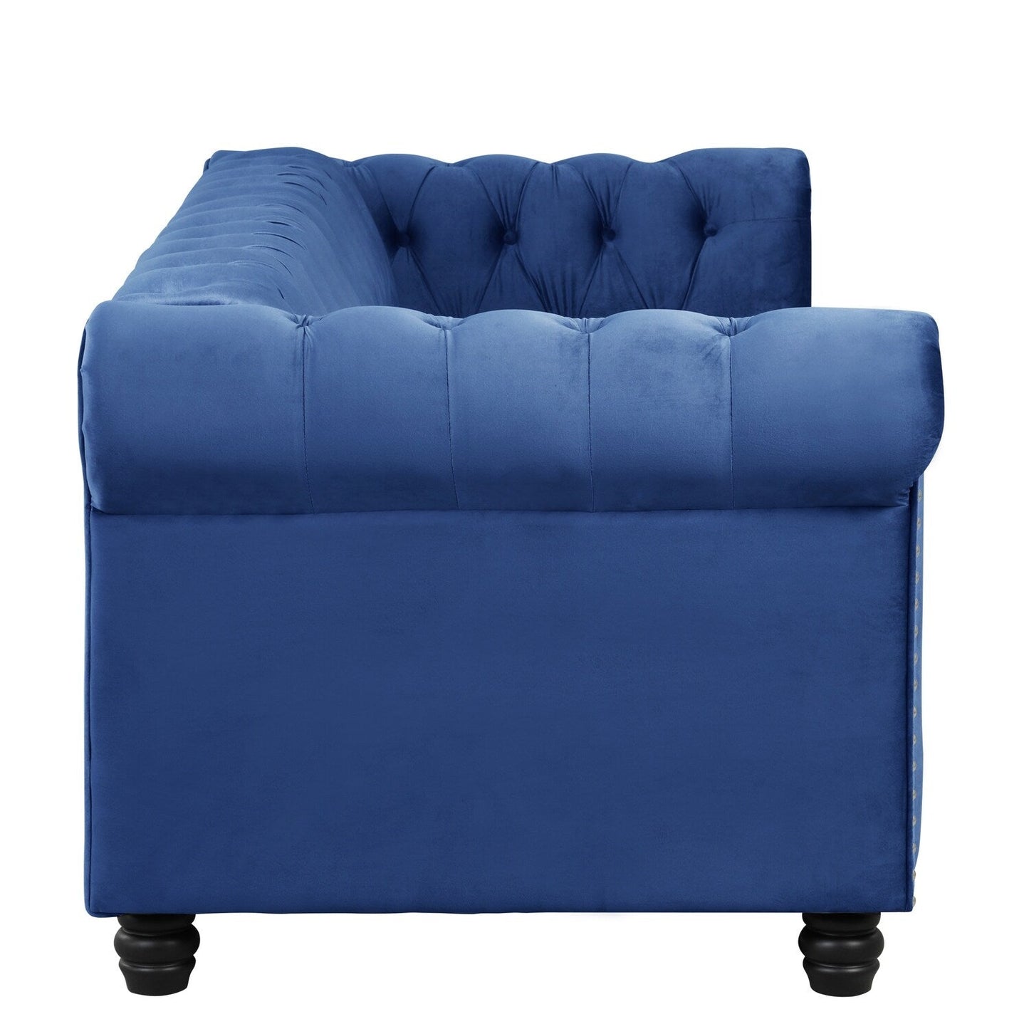 Canapé Chesterfield rembourré en velours Morden Fort avec tête de clou et pieds solides pour le salon