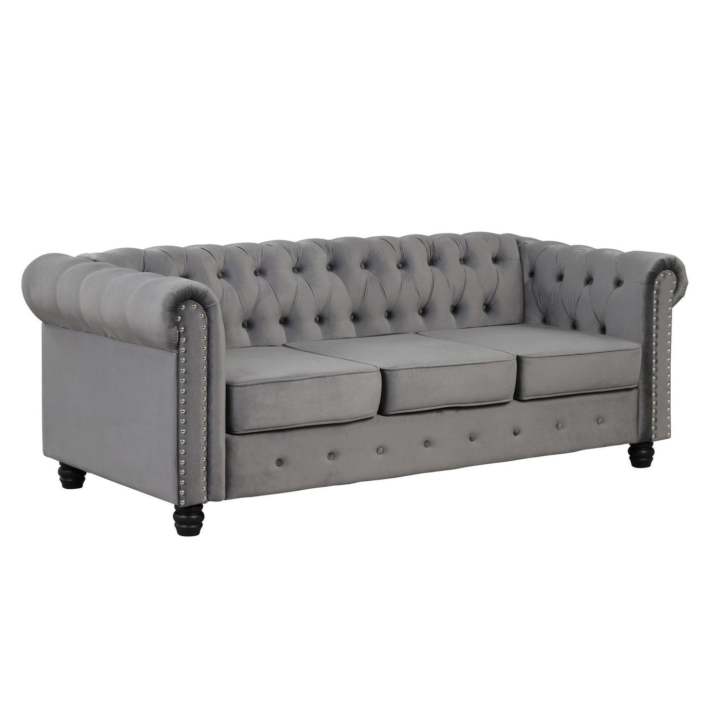 Canapé Chesterfield rembourré en velours Morden Fort avec tête de clou et pieds solides pour le salon