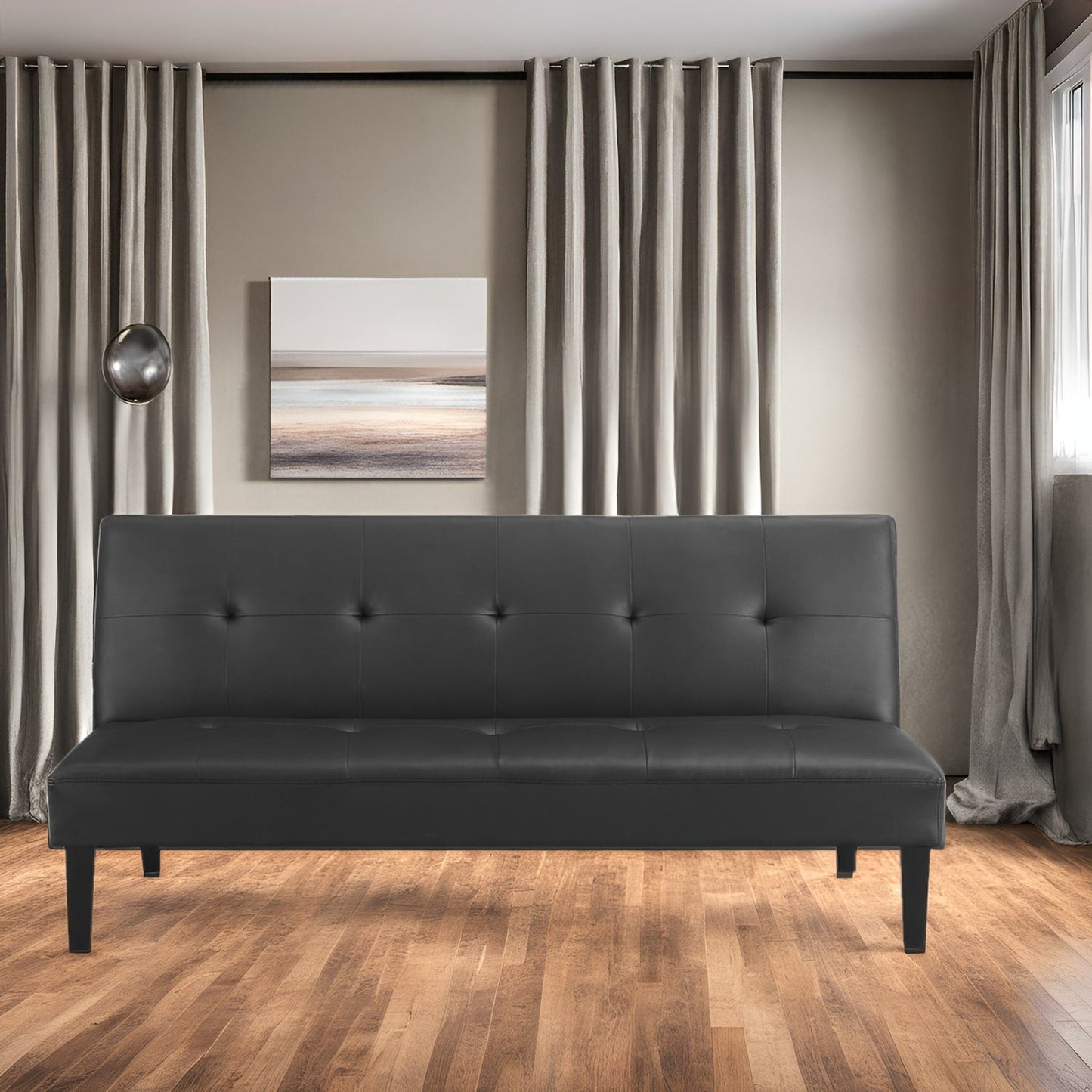 Collection ultime de canapés futons : canapé futon avec accoudoirs et porte-gobelets, canapé capitonné à boutons avec pieds en bois