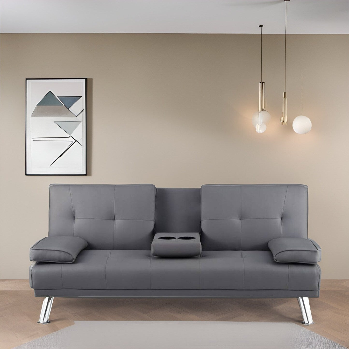 Collection ultime de canapés futons : canapé futon avec accoudoirs et porte-gobelets, canapé capitonné à boutons avec pieds en bois