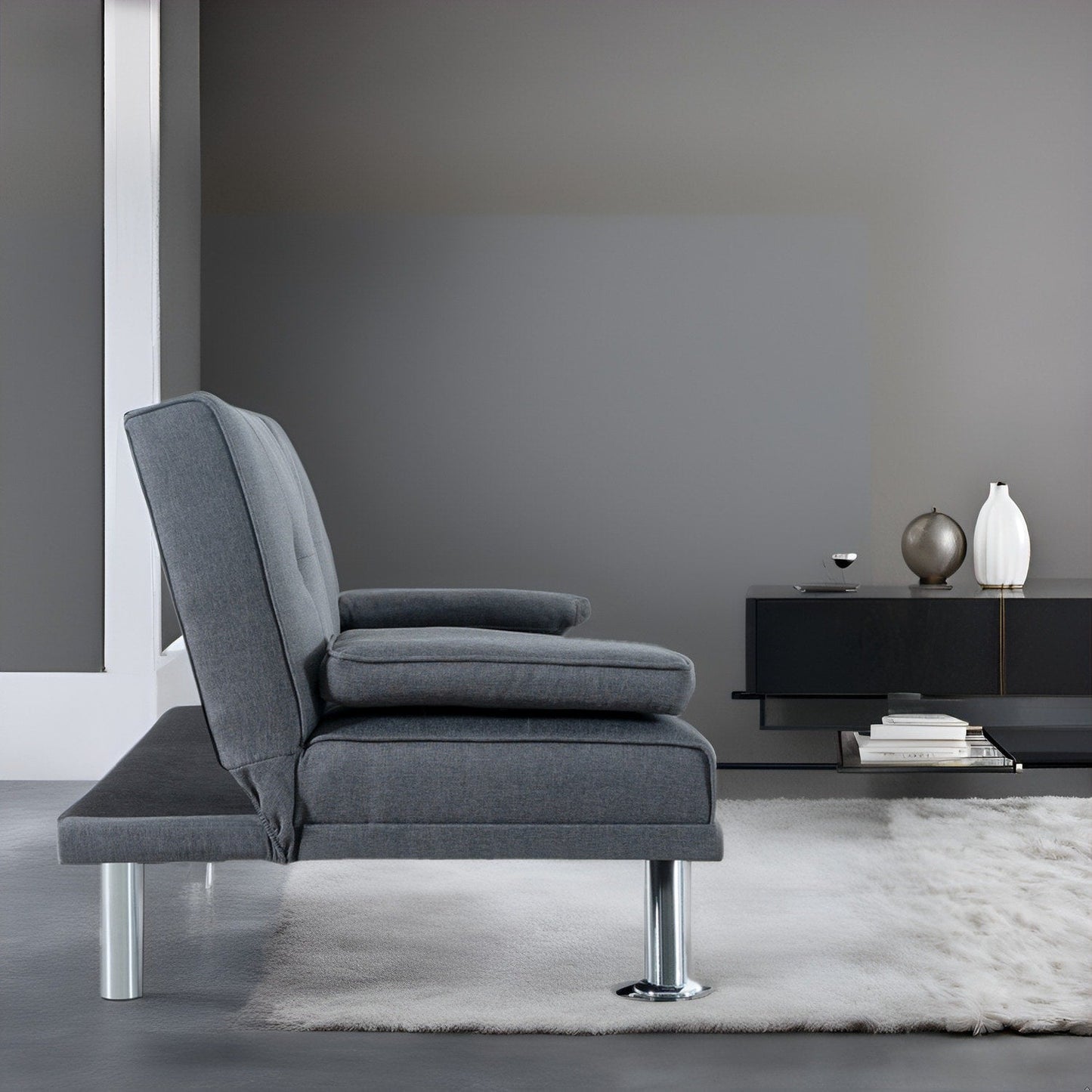 Collection ultime de canapés futons : canapé futon avec accoudoirs et porte-gobelets, canapé capitonné à boutons avec pieds en bois
