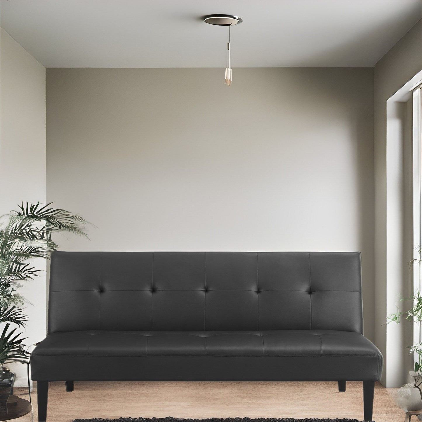 Collection ultime de canapés futons : canapé futon avec accoudoirs et porte-gobelets, canapé capitonné à boutons avec pieds en bois