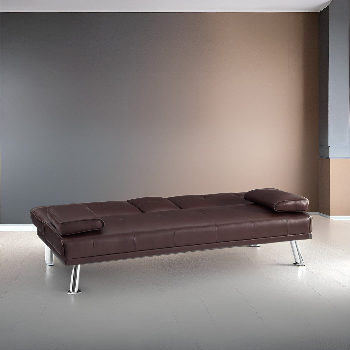 Collection ultime de canapés futons : canapé futon avec accoudoirs et porte-gobelets, canapé capitonné à boutons avec pieds en bois