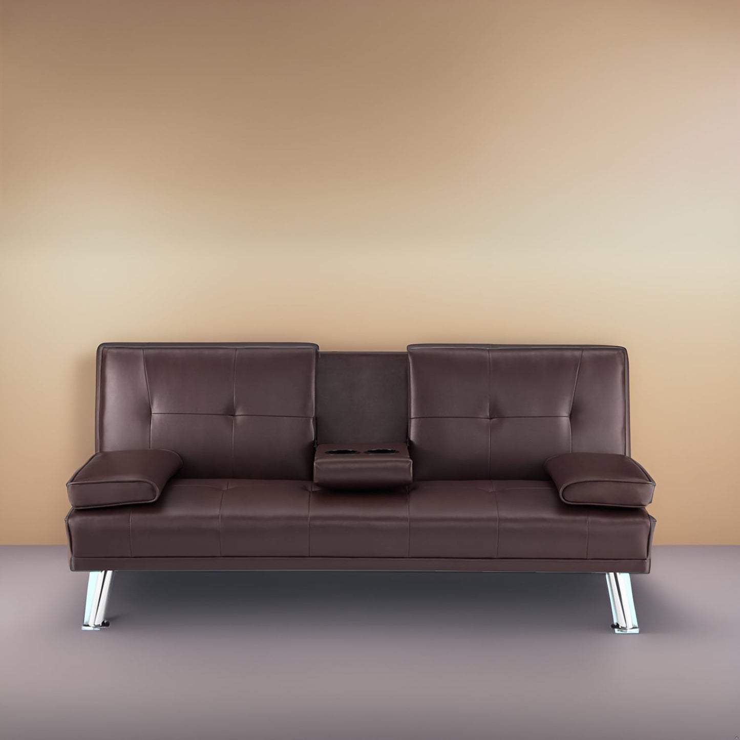 Collection ultime de canapés futons : canapé futon avec accoudoirs et porte-gobelets, canapé capitonné à boutons avec pieds en bois