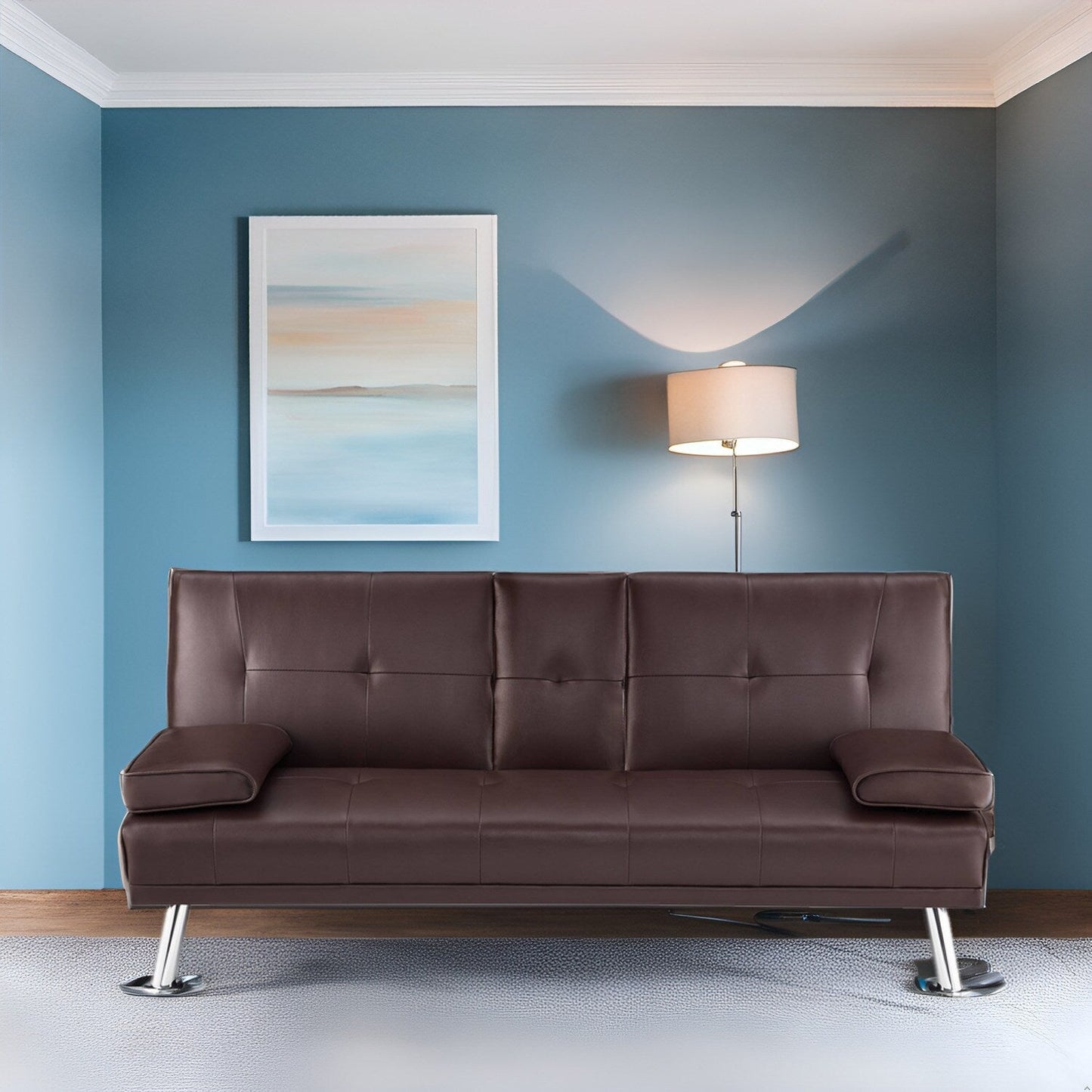 Collection ultime de canapés futons : canapé futon avec accoudoirs et porte-gobelets, canapé capitonné à boutons avec pieds en bois