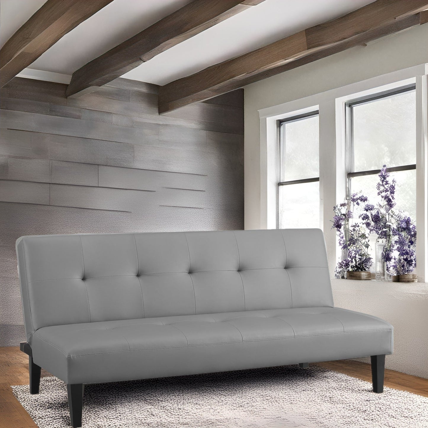 Collection ultime de canapés futons : canapé futon avec accoudoirs et porte-gobelets, canapé capitonné à boutons avec pieds en bois