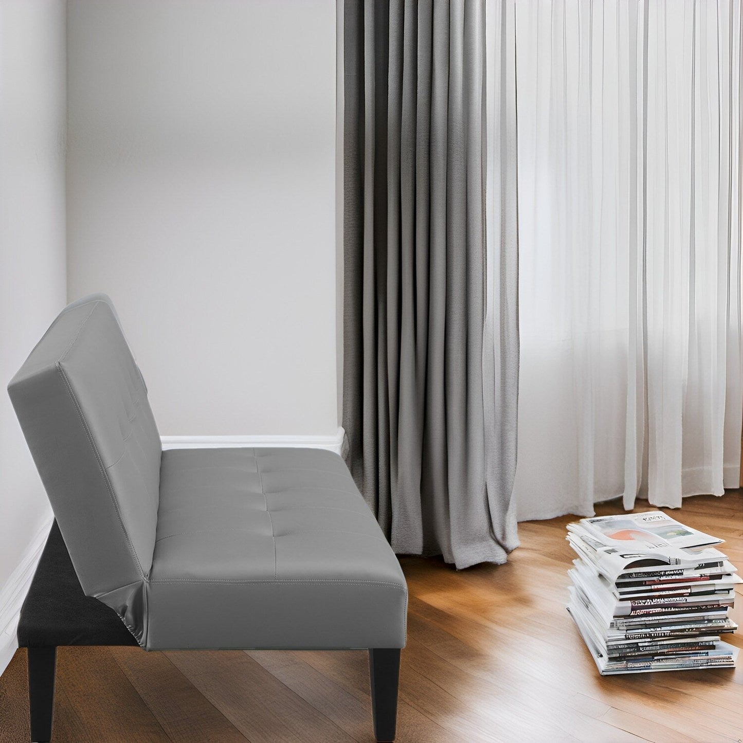 Collection ultime de canapés futons : canapé futon avec accoudoirs et porte-gobelets, canapé capitonné à boutons avec pieds en bois